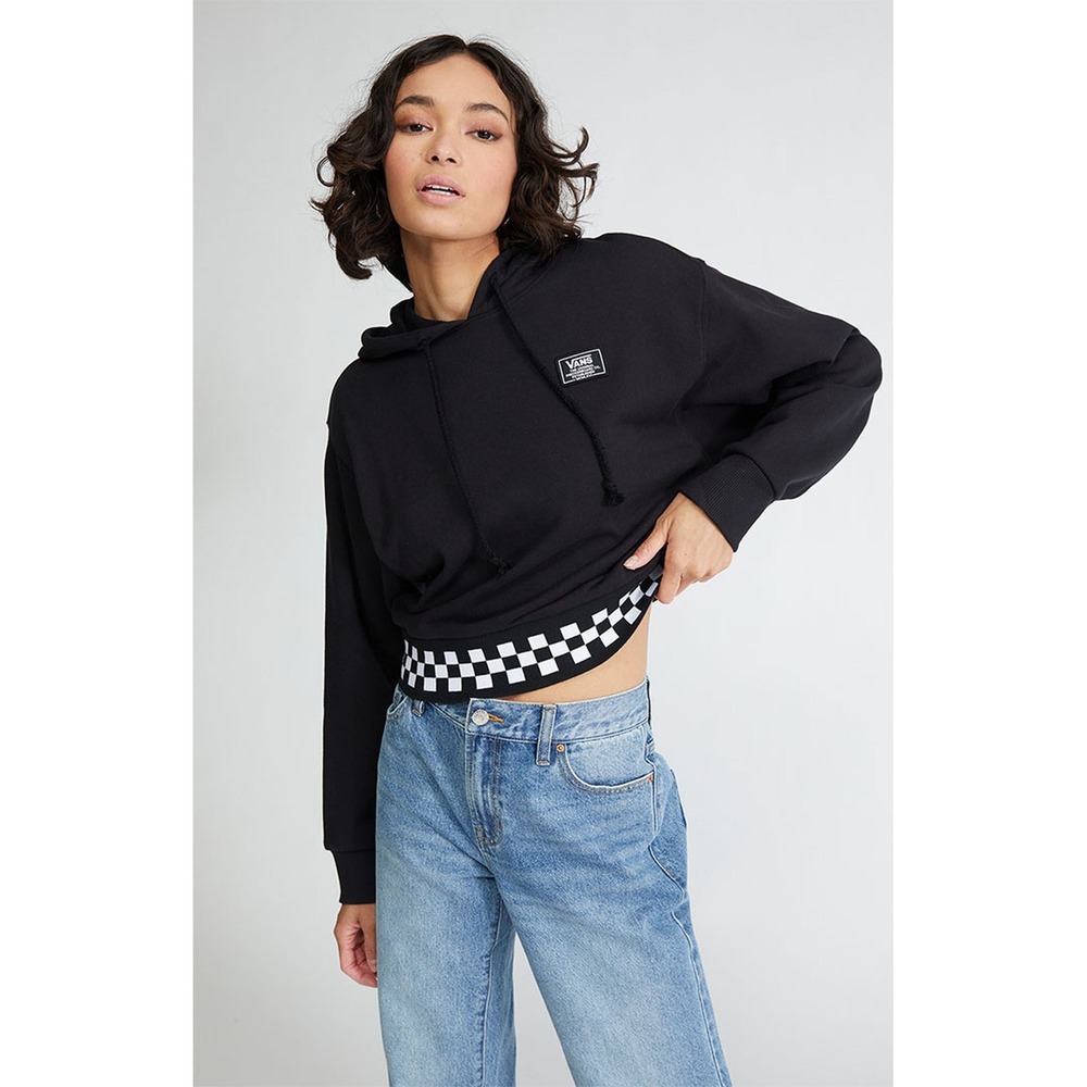 Vans Black Cropped Hoodie with Checker Trim